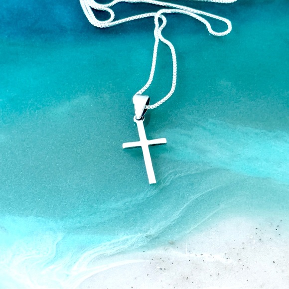 Sterling Silver Small Cross Necklace, Silver Chain, Religious Dainty Jewelry - Picture 7 of 14